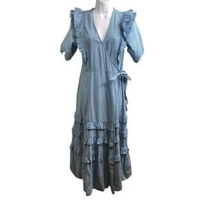 Sam Edelman Women's Blue Ophelia Ruffle Wrap Dress Size S Western Prairie‎ Boho